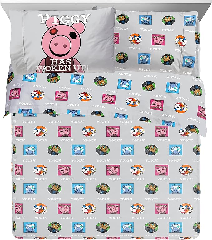 Jay Franco Piggy Join US 7 Piece Queen Size Bed Set - includes Comforter & Sheet Set - Super Soft Fade Resistant Polyester (Official Piggy Product)