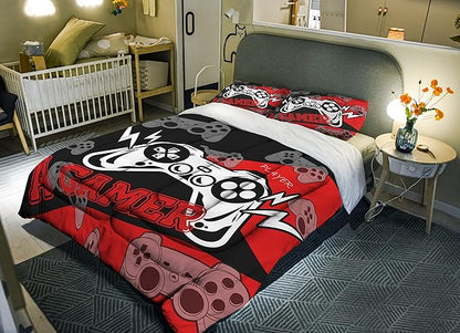 Sunnycitron Gamer Bedding Set for Boys Gamer Comforter sets Queen Gaming Bedding Kid's Comforter Set Boys Teen Gamepad Gaming Comforter,1 Comforter 2 Pillowcases