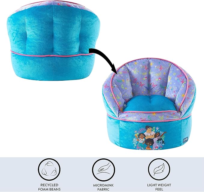 Idea Nuova Disney Encanto Madrigal Family Blue Round Bean Bag Chair for Kids, Ages 3+, Large