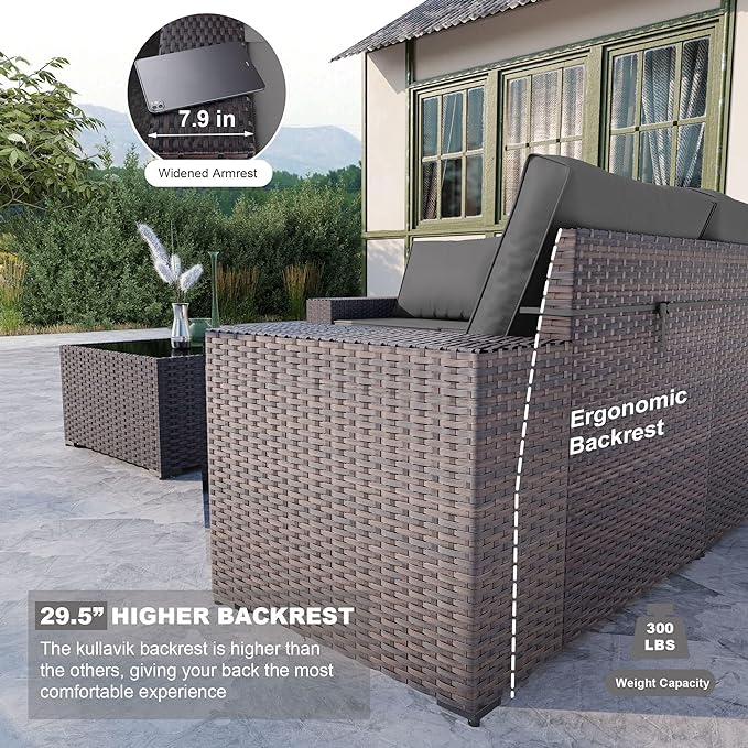 Kullavik 12PCS Outdoor Patio Furniture Set PE Wicker Rattan Sectional Sofa Patio Conversation Sets,Grey