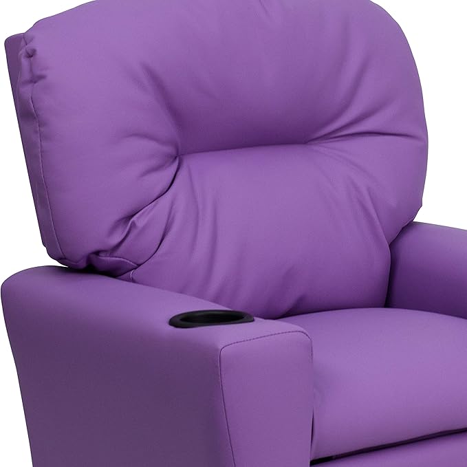 Flash Furniture Chandler Vinyl Kids Recliner with Cup Holder and Safety Recline, Contemporary Reclining Chair for Kids, Supports up to 90 lbs., Lavender