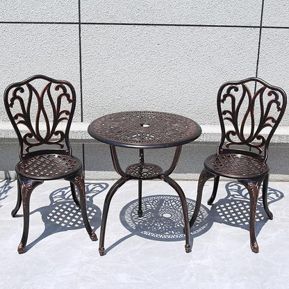 3 Piece Bistro Set,Outdoor Patio Set,Anti-Rust Cast Aluminum Bistro Table Set for Park Yard Front Porch Furniture(New Brown)…