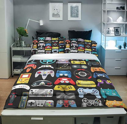 Sunnycitron Gamer Comforter Set for Boys Bedding Gaming Comforter Sets for Boys Gamer Bedding Sets Boys Comforter Sets Full Size Bed Set Teen Boy Room Decor,1 Comforter 2 Pillowcases