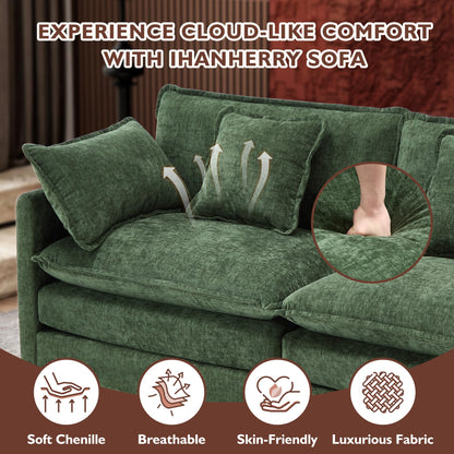 Ihanherry 111.4" L Shaped Modern Sofa Modular Sectional Cloud Couch with Ottoman, 4-Seat Chenille Deep Seat Sofa with Pillow for Living Room, Bedroom and Apartment, Beige