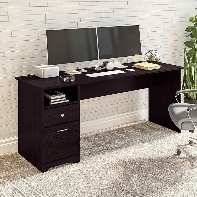 Bush Furniture Cabot 72W Computer Desk with Drawers in Espresso Oak