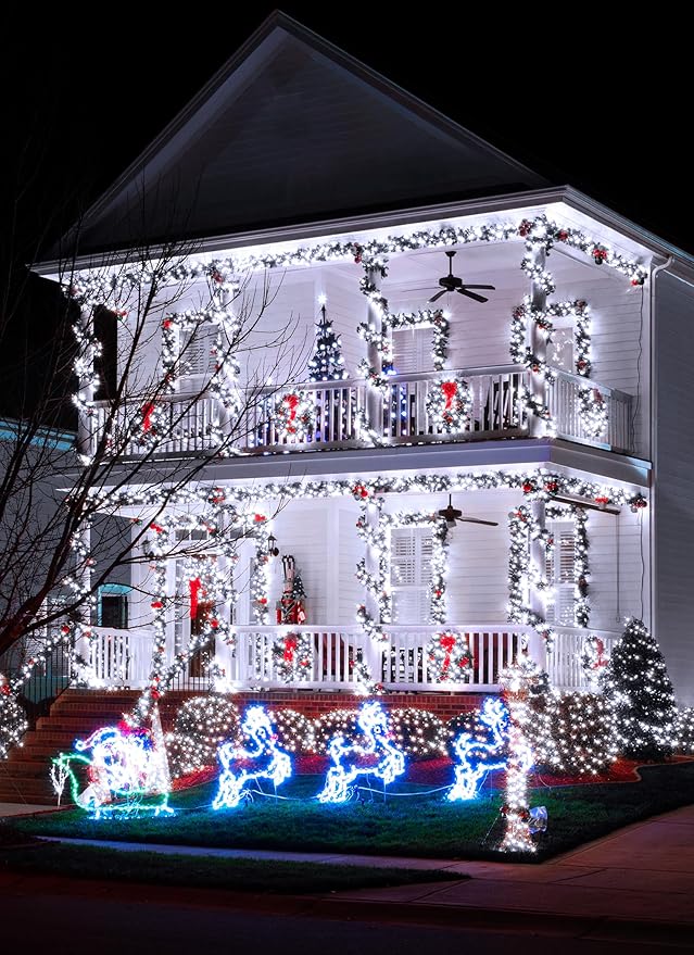 Solar String Lights Outdoor, 2 Pack Total 144FT 400 LED Solar Powered String Lights with 8 Lighting Modes, Waterproof Solar Patio Lights, Solar String Lights for Outside Tree Balcony, Pure White
