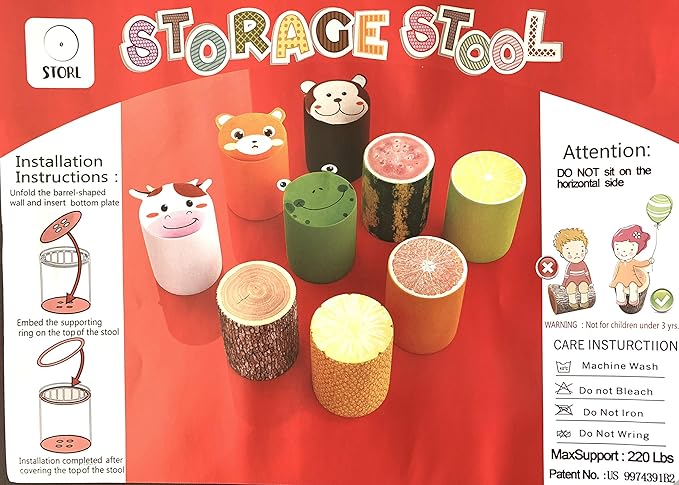 Storl Organizer Storage Stool for Toy and Cloth and Kids Stool (Orange, 12Wx13H)