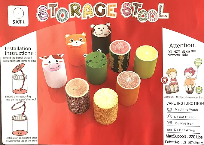 Storl Organizer Storage Stool for Toy and Cloth and Kids Stool (Cow, 12Wx13H)
