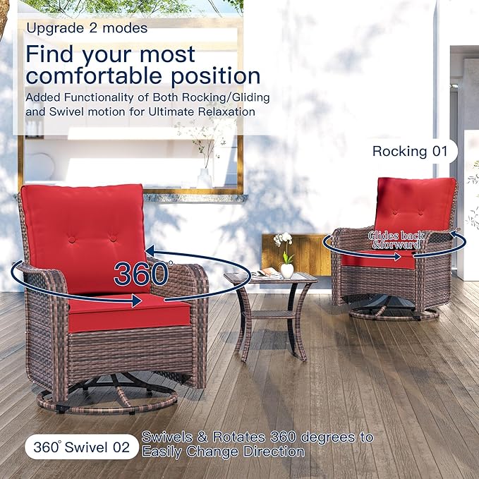 Kullavik 13PCS Outdoor Patio Furniture Set,PE Wicker Rattan Sectional Sofa Patio Conversation Sets with 43" 55000BTU Gas Propane Fire Pit Table,Swivel Rocking Chairs Set,Dark Red