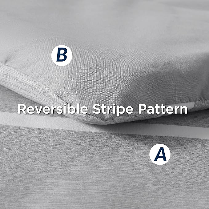 Bedsure Full Size Bed Sets 7 Pieces - Grey & White Striped Bedding All Season Comforter Set, Bed in a Bag with 1 Comforter, 2 Sheets, 2 Pillowcases & 2 Shams