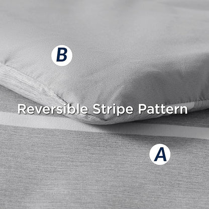 Bedsure Queen Comforter Set 7 Pieces, Grey White Striped Comforter for Queen Size Bed Reversible, Cationic Dyeing Bed in a Bag with Comforter, Sheets, Pillowcases & Shams