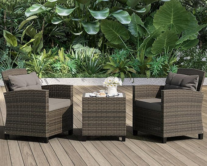 Shintenchi 3 Pieces Patio Furniture Set 3 Pieces PE Rattan Wicker Chairs with Table Outdoor Furniture for Backyard/Garden/Poolside/Outdoor Restaurant Gary Rattan with Gary Cushion