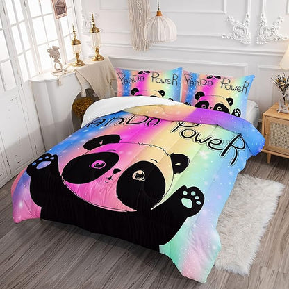 Datura home Bedding Comforter Set Rainbow Kawaii Cute Panda Printed Pattern with 1 and 2 Pillowcases for Girls Bedroom All Season(Panda Twin) Twin 68x86inches