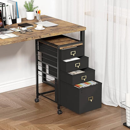Vertical Mobile Filing Cabinet Fits A4 or Letter Size, Rustic Black