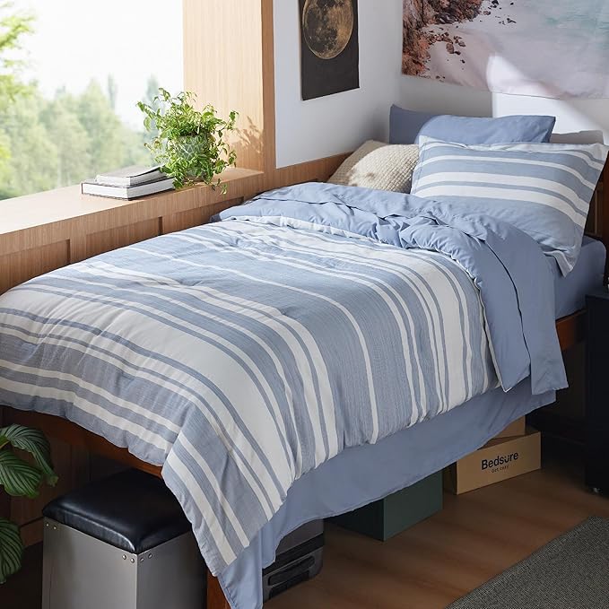 Bedsure Extra Long Twin XL Comforter Set, Twin XL Bedding Set, Navy Blue All Season Dorm Room Essentials with 1 Pillow Sham, Flat Sheet, Fitted Sheet and 1 Pillowcase
