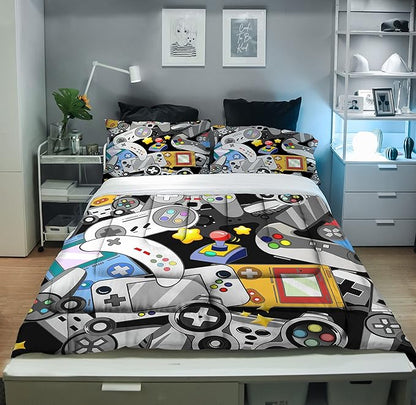 Sunnycitron Gaming Comforter for Boys Teen Gamer Comforter Full Size Gaming Bedding Kids Bed Comforter set Boys Bedding quilt Down Alternative Comforter Game Room Decor,1 Comforter +2Pillowcase