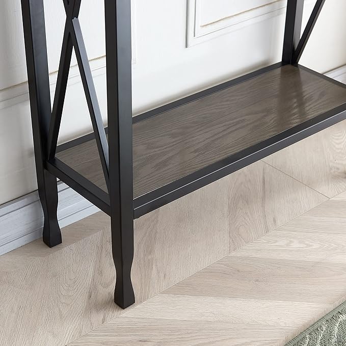 Leick Home 23005 Chisel & Forge Narrow Recliner Side Table with Shelf, Gray/Matte Black