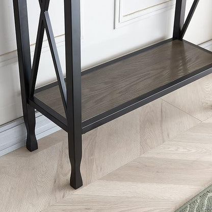 Leick Home 23005 Chisel & Forge Narrow Recliner Side Table with Shelf, Gray/Matte Black