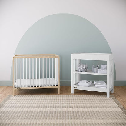 Graco Teddi 4-in-1 Convertible Mini Crib with Bonus Water-Resistant Mattress (Natural with White) – GREENGUARD Gold Certified, 2.75-Inch Mattress Included, Convenient Size, Easy 30-Minute Assembly