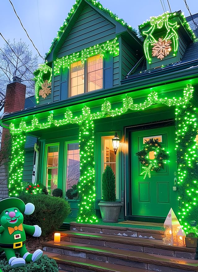 Minetom Solar String Lights Outdoor, 40FT 100 LED String Lights Solar Powered with 8 Lighting Modes, Green String Lights for St Patrick Decoration, Waterproof Solar Lights for Outside Tree Yard, Green