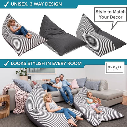 HUDDLE Original Stuffed Animal Bean Bag Storage Large Designer Beanbag Chairs for Kids Teens & Adults | Instant Clutter Clear for Stylish Moms - Stuffed Animal Storage Bean Bag Chair Grey Stripe