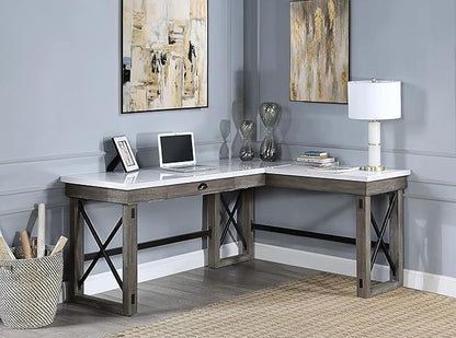 NicBex Laik-DW-00059-DX Desks, 67" W x 55" D x 30" H, White+Gray