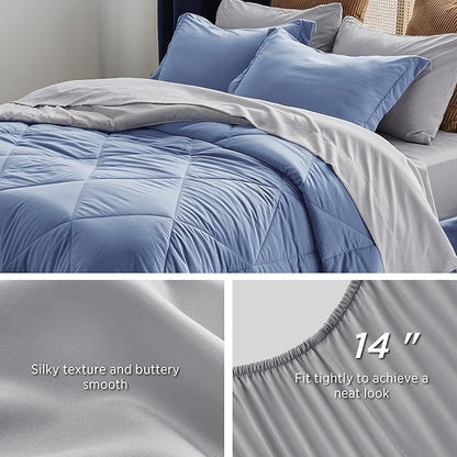 Bedsure Infinity Blue California King Size Comforter Set - 7 Pieces Reversible California King Bed in a Bag, California King Infinity Blue and Grey Bed Set with Comforters, Sheets, Pillowcases & Shams