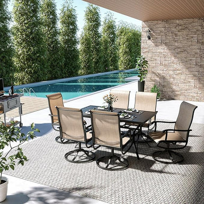 Pamapic 7 Pieces Patio Dining Set, Outdoor Dining Set for Garden Backyard Poolside Deck,Outdoor Table and Chairs Set with 6 Textilene Swivel Chairs,Beige