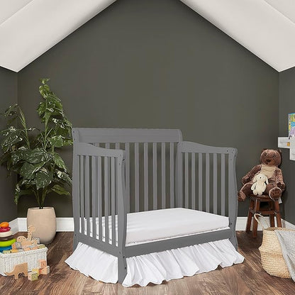 Aden 4-in-1 Convertible Mini Crib In Steel Grey, Greenguard Gold Certified, Non-Toxic Finish, New Zealand Pinewood, With 3 Mattress Height Settings