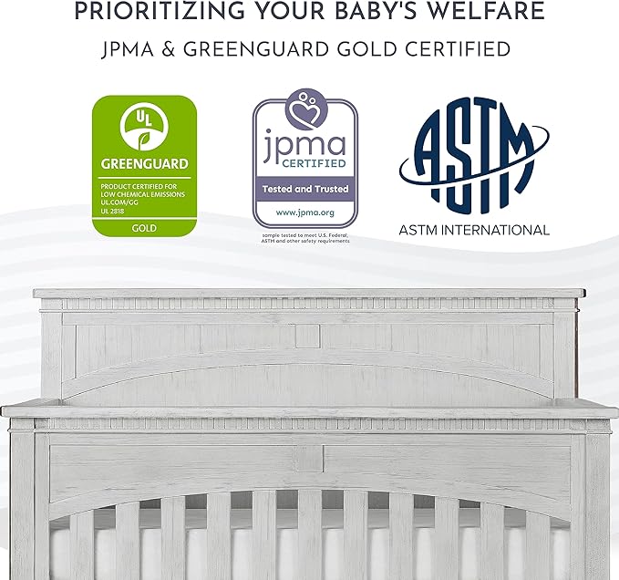 Evolur Santa Fe 5-in-1 Convertible Crib in Antique Mist, Greenguard Gold Certified, Features 3 Mattress Heights, Wooden Nursery and Bedroom Furniture, Baby Crib