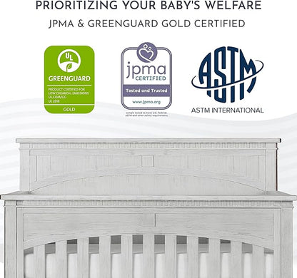 Evolur Santa Fe 5-in-1 Convertible Crib in Antique Mist, Greenguard Gold Certified, Features 3 Mattress Heights, Wooden Nursery and Bedroom Furniture, Baby Crib