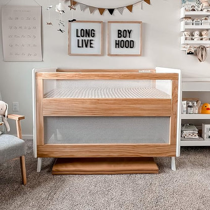 BreathableBaby Breathable Mesh 3-in-1 Convertible Crib (Toddler Bed Kit Sold Separately) — Beech & White — Two Adjustable Mattress Heights — Greenguard Gold Certified