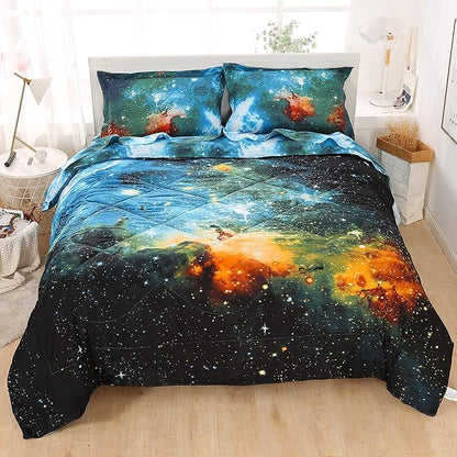 Wowelife Full Bedding Sets for Girls and Boys 5-Piece, Premium Galaxy Bed in a Bag, 3D Galaxy Comforter Set, Comfortable and Soft Kids Bedding Set(Full, Coloful Galaxy)