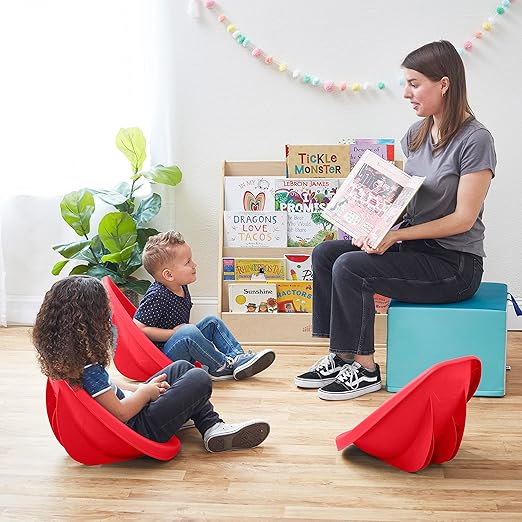 ECR4Kids Leaf Floor Seat, Rocker Chair, Red, 6-Piece