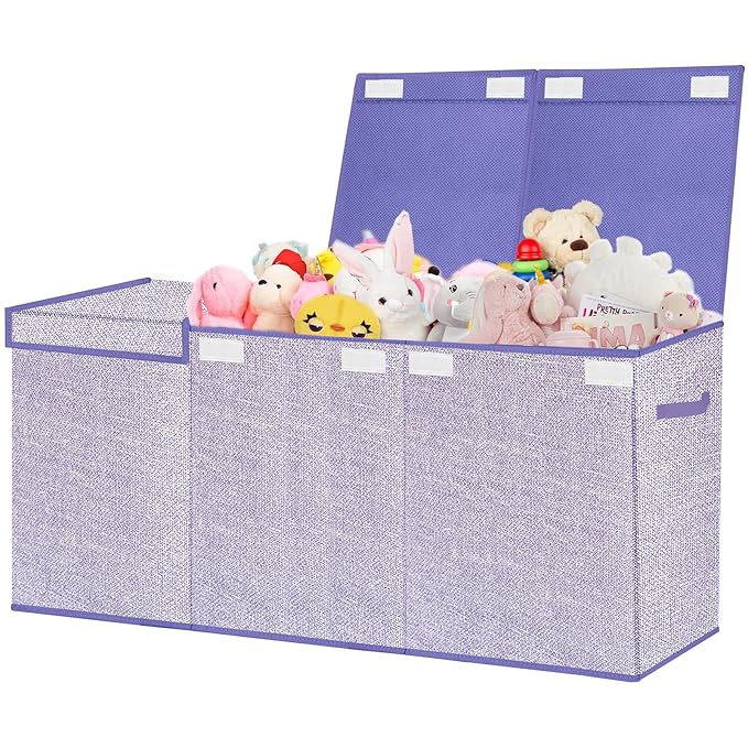 Toy Storage Box for Kids,Extra Large Toy Box Chest with Lids,Foldable Toy Organizers and Storage Bins with Handles for Nursery,Home,Office 35.8"x12.6"x16"(Purple)