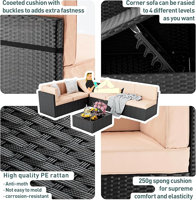 Pamapic 7 Pieces Outdoor Sectional Furniture，Wicker patio sectional furniture sets，All-Weather Rattan Sectional Sofa Conversation Set with Coffee Table and Washable Couch Cushions Covers