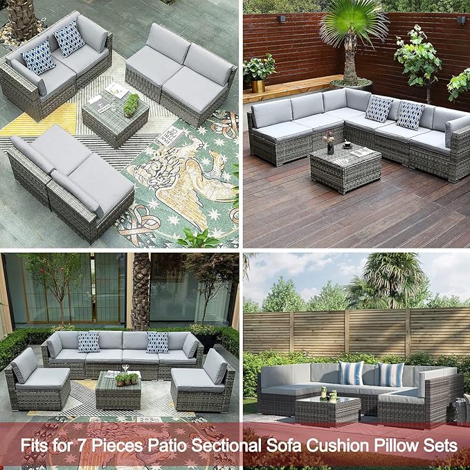 ClawsCover 14Pack Outdoor Patio Seat and Back Cushions Replacement Covers Fit for 7Pieces 6-Seater Wicker Rattan Sectional Couch Chair Furniture Set,Gray-Include Cover Only (Large)