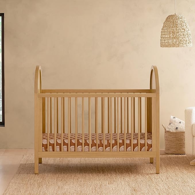 babyletto Bondi Cane 3-in-1 Convertible Crib with Toddler Bed Conversion Kit in Honey with Natural Cane, Greenguard Gold Certified
