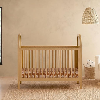 babyletto Bondi Cane 3-in-1 Convertible Crib with Toddler Bed Conversion Kit in Honey with Natural Cane, Greenguard Gold Certified