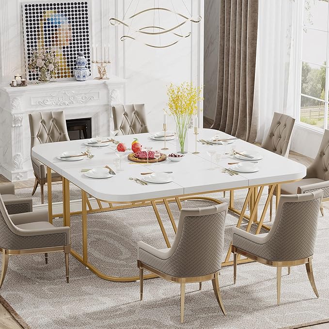 63 inches Executive Desk, Home Office Computer Desk, Modern Large Conference Table with Gold Metal Frame, Bussiness Furniture for Work Writing