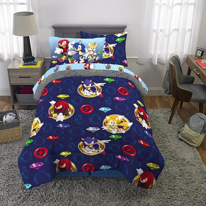Franco Kids Bedding Super Soft Comforter and Sheet Set with Sham, 5 Piece Twin Size, Sonic The Hedgehog, Anime