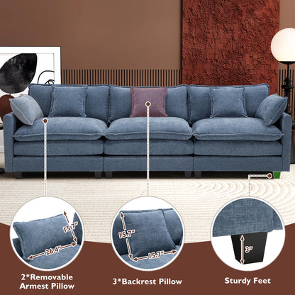 Ihanherry 111.4" L Shaped Modern Sofa Modular Sectional Cloud Couch with Ottoman, 4-Seat Chenille Deep Seat Sofa with Pillow for Living Room, Bedroom and Apartment, Beige