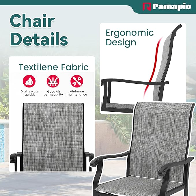 Pamapic 5 Pieces Patio Dining Set, Outdoor Table and Chairs for Garden Backyard Poolside Deck,Outdoor Furniture Set with Square Plastic-Wood Table Top,4 Textilene Chairs,Gray
