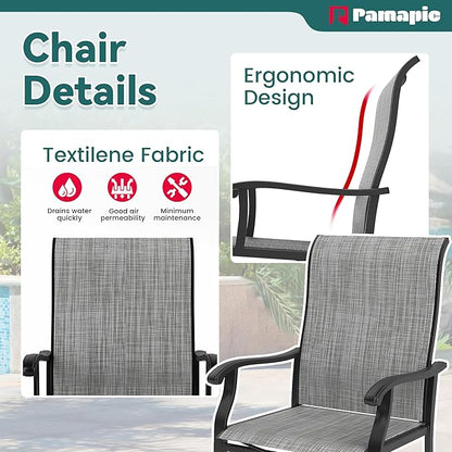 Pamapic 5 Pieces Patio Dining Set, Outdoor Table and Chairs for Garden Backyard Poolside Deck,Outdoor Furniture Set with Square Plastic-Wood Table Top,4 Textilene Chairs,Gray