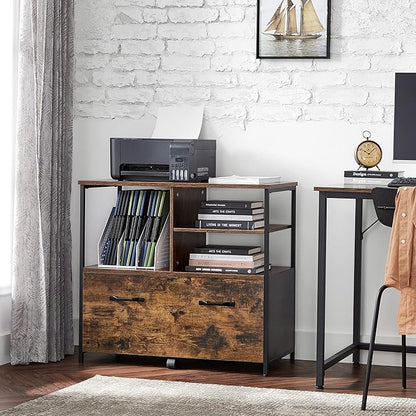 VASAGLE Lateral File Cabinet with Open Shelves and Drawer Mobile Filing Cabinet with Wheels