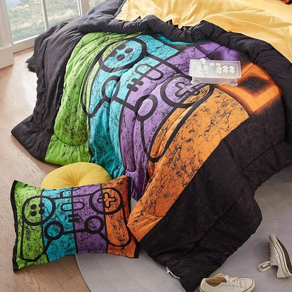 SLEEP ZONE Kids Twin Bedding Comforter Set - Super Cute Game Bedding Set for Boys, Girls, Teens - 5 Pieces Set with Comforter, Sheet, Pillowcase & Sham (Game Night)