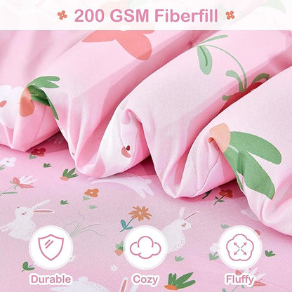 Mooreeke Bed in a Bag for Kids Girls Teens, 5 Pieces Twin Size Comforter Bed Set with Shams, Sheet Set, Rabbit Pink Super Soft Microfiber Kids Comforter Bedding Set