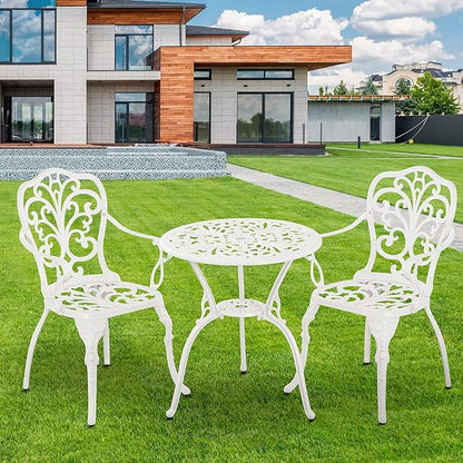 Patio Bistro Sets 3 Piece,Cast Aluminum Bistro Table and Chairs Set of 2 with 1.97" Umbrella Hole,All Weather Bistro Table Set Outdoor Patio Furniture for Garden,Yard(Butterfly White)