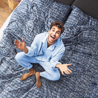 Hyde Lane Blue Full/Queen Comforter Set for Men, Modern Farmhouse Aesthetic Soft Bedding, Masculine Plaid Lines Pattern Bed Sets for All Season, 3 Pieces includes 1 Comforter, 2 Shams (90"x 90")
