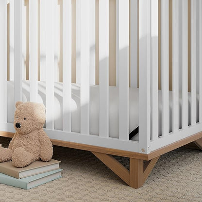 Storkcraft Santa Monica 5-in-1 Convertible Crib (White with Vintage Driftwood) – GREENGUARD Gold Certified, Modern Design, Two-Tone Baby Crib, Converts to Toddler Bed, Daybed and Full-Size Bed